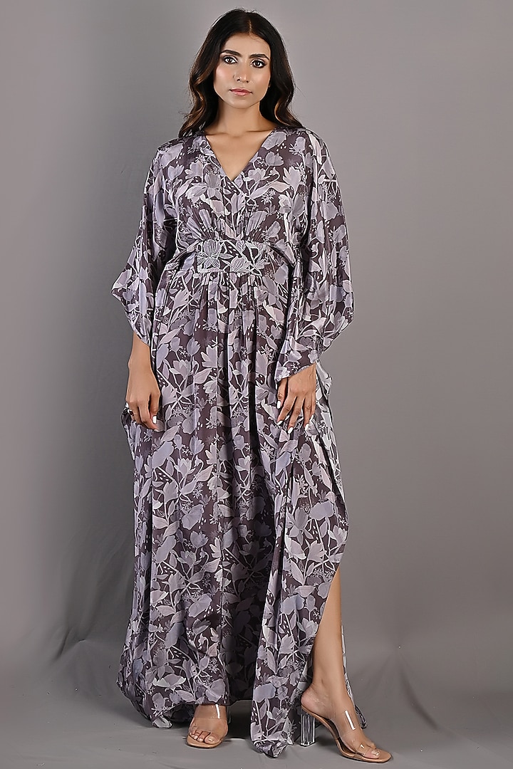 Purple Embroidered & Printed Kaftan by Bohame at Pernia's Pop Up Shop