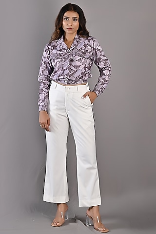 Purple Printed Bomber Jacket Set by Bohame
