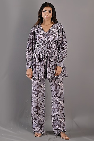 Purple Crepe Printed Co-Ord Set by Bohame
