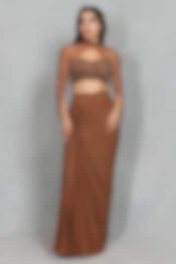 Mocha Brown Cupro Crepe Draped Skirt Set by Bohame at Pernia's Pop Up Shop