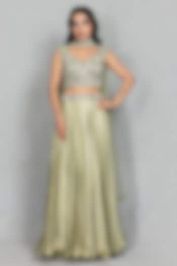 Sage Green Satin Wedding Lehenga Set by Bohame at Pernia's Pop Up Shop