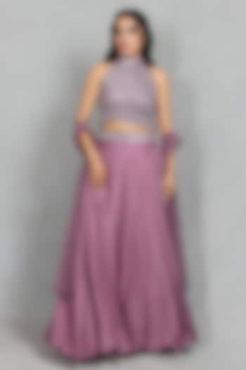 Mauve Satin Wedding Lehenga Set by Bohame at Pernia's Pop Up Shop