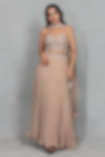 Champagne Satin Wedding Lehenga Set by Bohame at Pernia's Pop Up Shop
