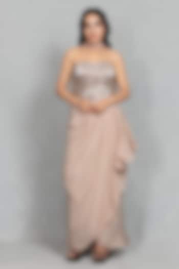 Champagne Cupro Crepe Draped Skirt Set by Bohame at Pernia's Pop Up Shop