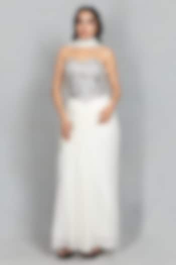 White Cupro Crepe Gathered Skirt Set by Bohame at Pernia's Pop Up Shop