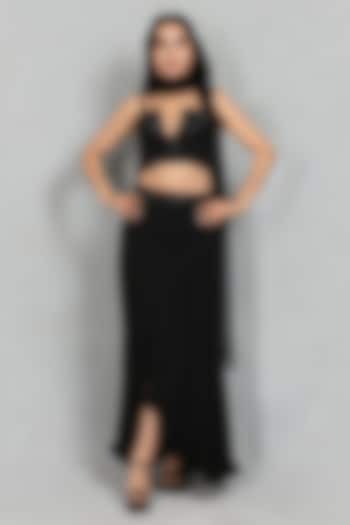 Black Cupro Crepe Asymmetric Draped Skirt Set by Bohame at Pernia's Pop Up Shop