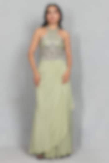 Sage Green Cupro Crepe Gathered Skirt Set by Bohame at Pernia's Pop Up Shop