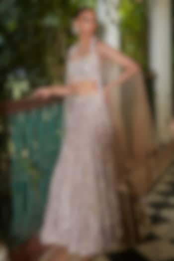 Champagne Raw Silk Hand Embroidered Bridal Lehenga Set by Bohame at Pernia's Pop Up Shop