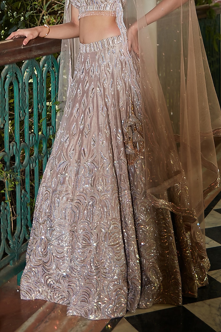 Champagne Raw Silk Hand Embroidered Bridal Lehenga Set by Bohame at Pernia's Pop Up Shop