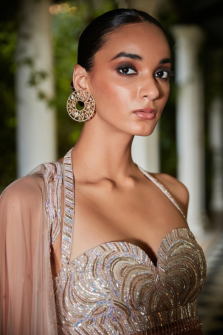 Champagne Raw Silk Hand Embroidered Bridal Lehenga Set by Bohame at Pernia's Pop Up Shop