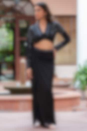 Black Satin Chiffon Skirt Set by Bohame at Pernia's Pop Up Shop