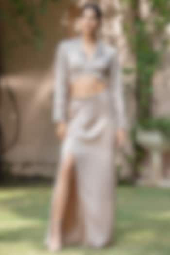 Champagne Satin Chiffon Skirt Set by Bohame at Pernia's Pop Up Shop