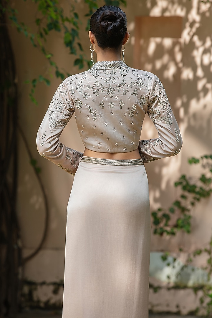 Champagne Satin Chiffon Skirt Set by Bohame at Pernia's Pop Up Shop