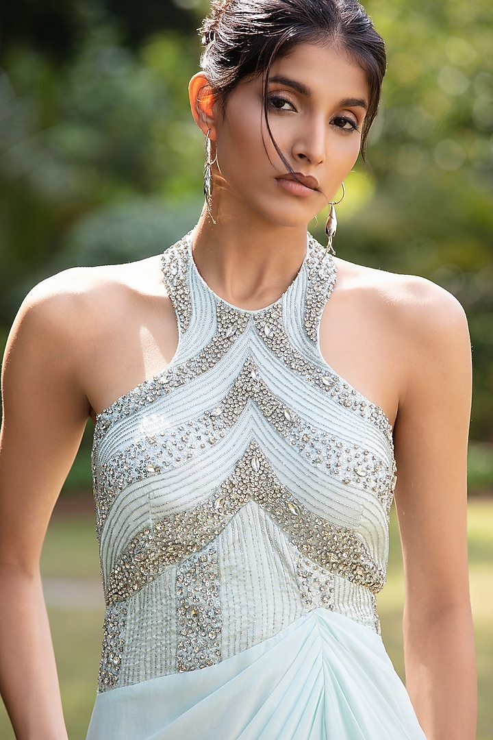Ice Blue Crepe Engagement Gown by Bohame at Pernia's Pop Up Shop