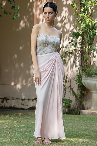 Blush Pink Crepe Gown by Bohame
