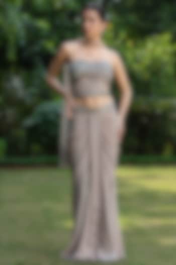 Champagne Crepe Wedding Lehenga Set by Bohame at Pernia's Pop Up Shop