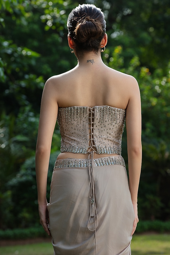 Champagne Crepe Wedding Lehenga Set by Bohame at Pernia's Pop Up Shop