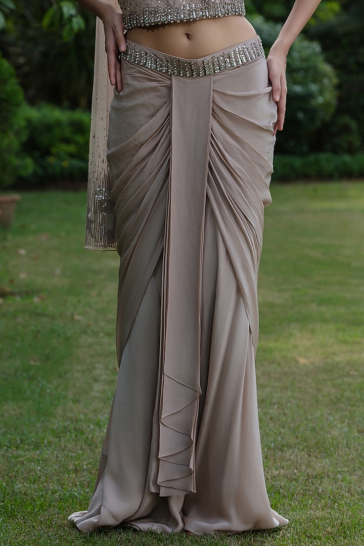 Champagne Crepe Wedding Lehenga Set by Bohame at Pernia's Pop Up Shop