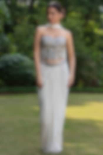 Ivory Crepe Wedding Lehenga Set by Bohame at Pernia's Pop Up Shop