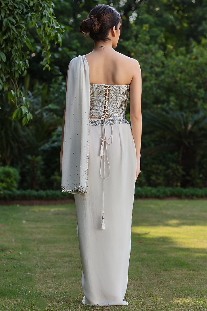 Ivory Crepe Wedding Lehenga Set by Bohame at Pernia's Pop Up Shop