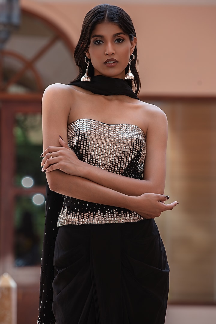 Black Crepe Skirt Set by Bohame at Pernia's Pop Up Shop