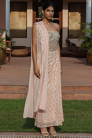 Light Pink Georgette Gown by Bohame