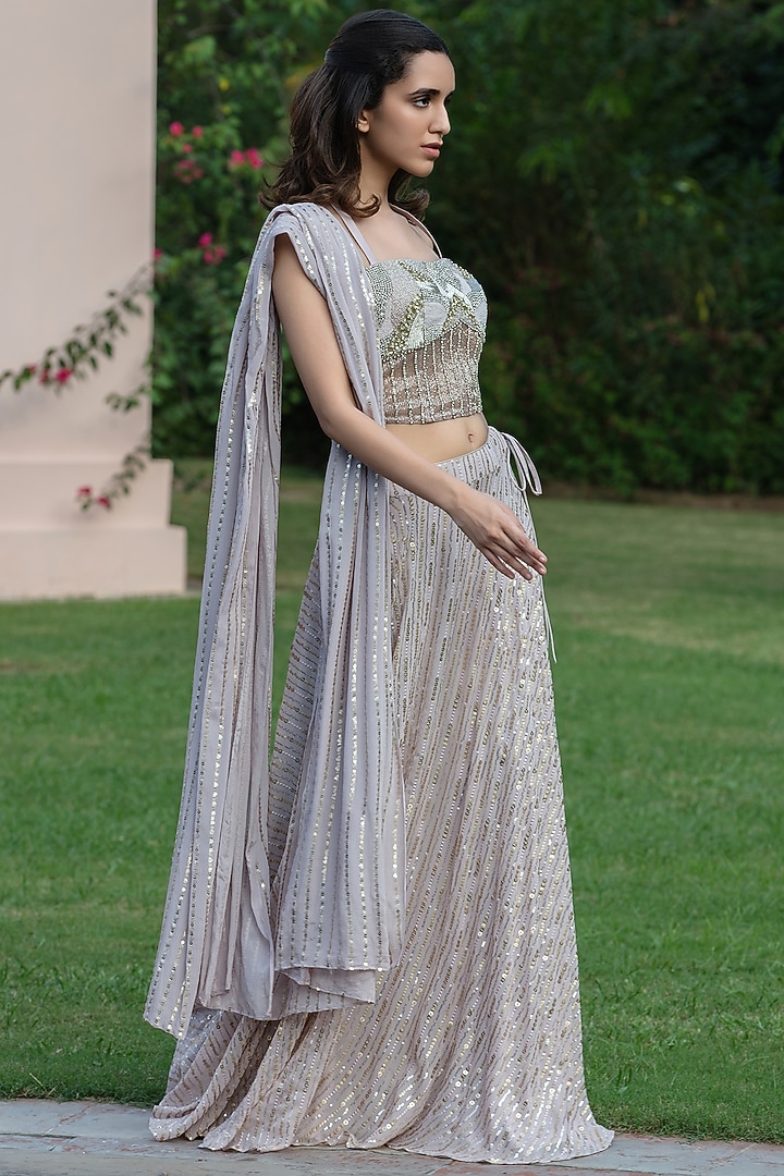 Lilac Georgette Wedding Lehenga Set by Bohame at Pernia's Pop Up Shop