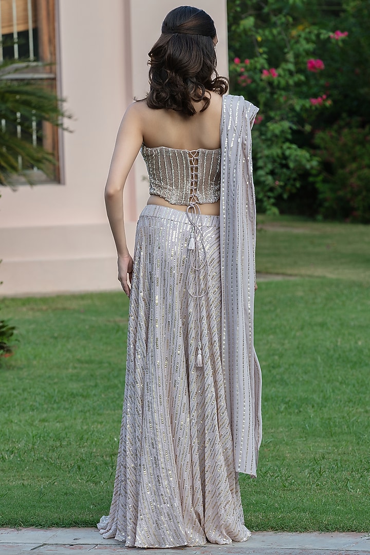 Lilac Georgette Wedding Lehenga Set by Bohame at Pernia's Pop Up Shop