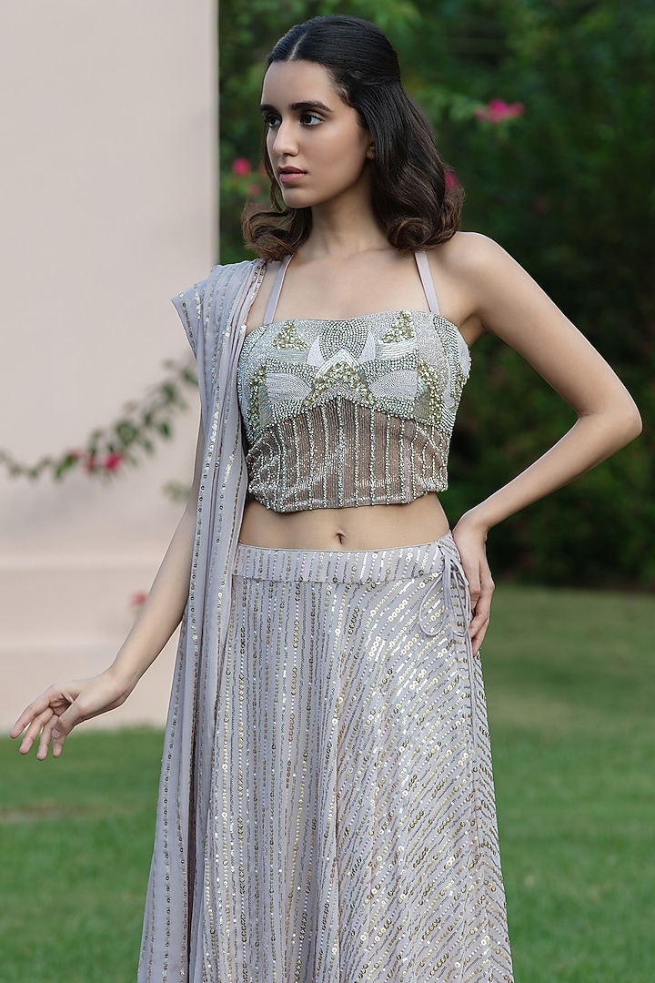 Lilac Georgette Wedding Lehenga Set by Bohame at Pernia's Pop Up Shop