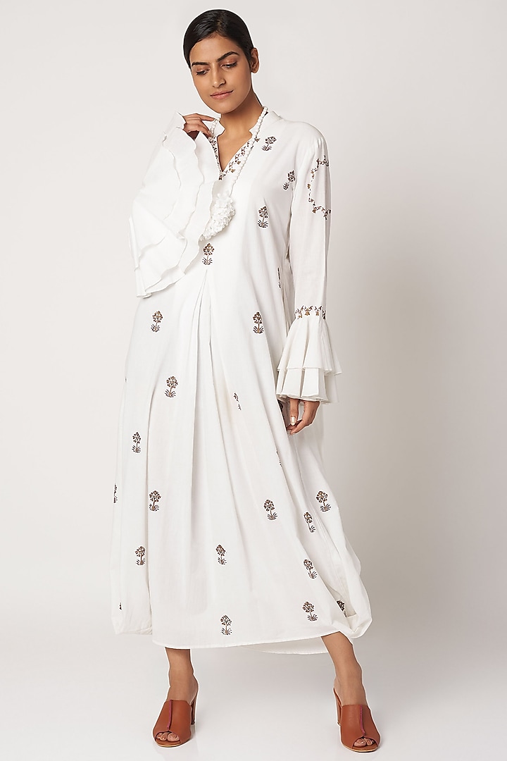 White Block Printed Dress by Bohame
