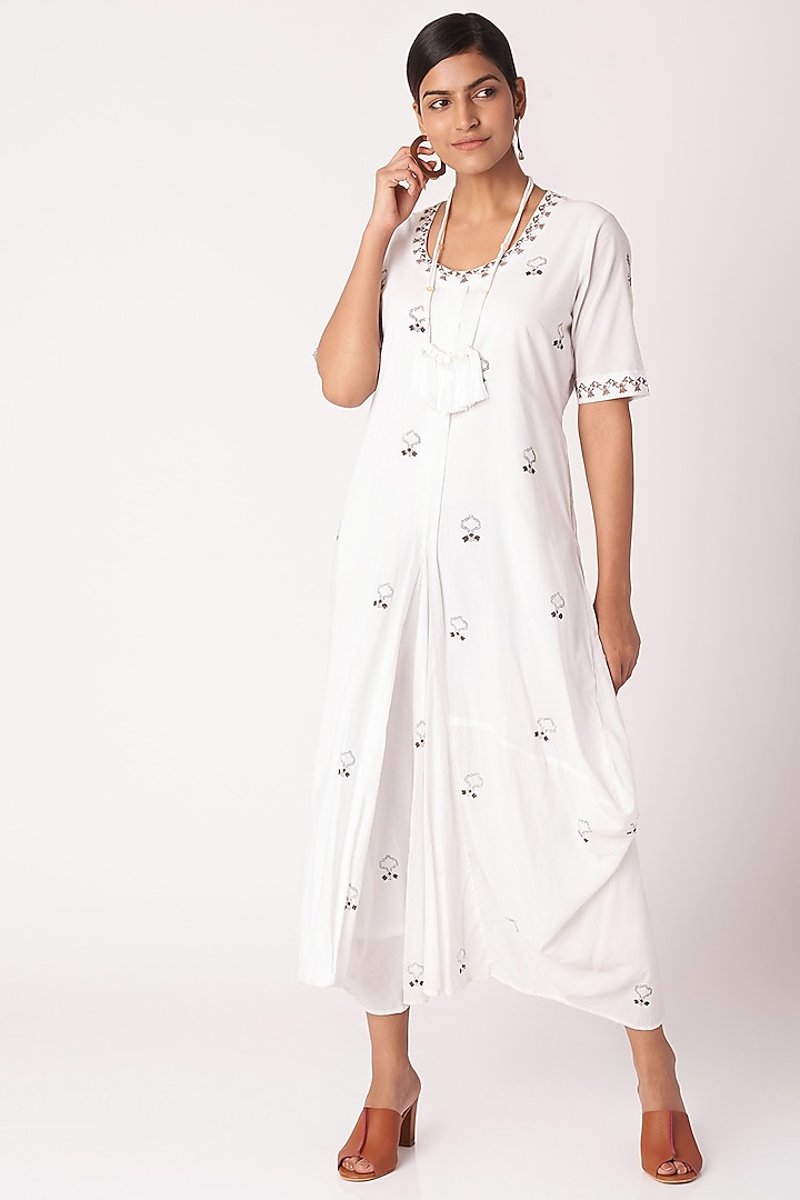 White Printed Dress Come Jumpsuit by Bohame
