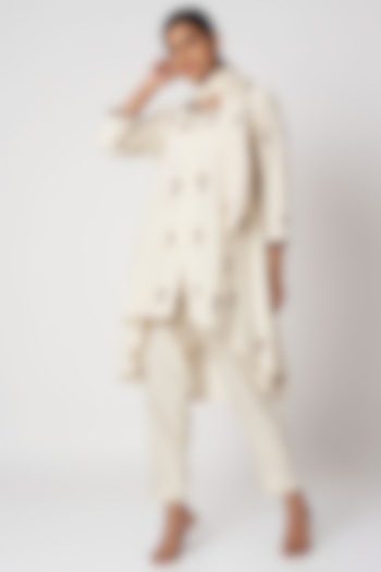 Off White Block Printed Dress With Pants by Bohame