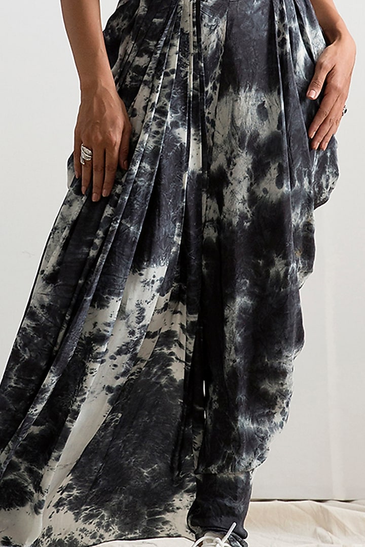 Black & Light Grey Tie-Dye Concept Party Wear Saree Set by Bohame at Pernia's Pop Up Shop