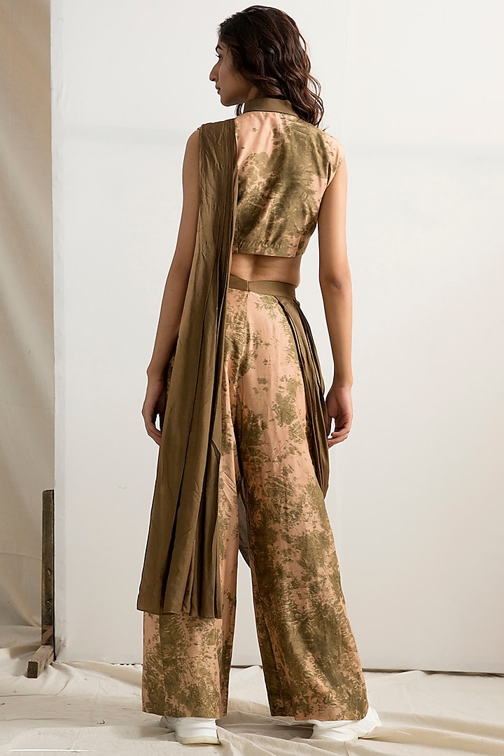 Beige & Green Tie-Dye Concept Party Wear Saree Set by Bohame at Pernia's Pop Up Shop