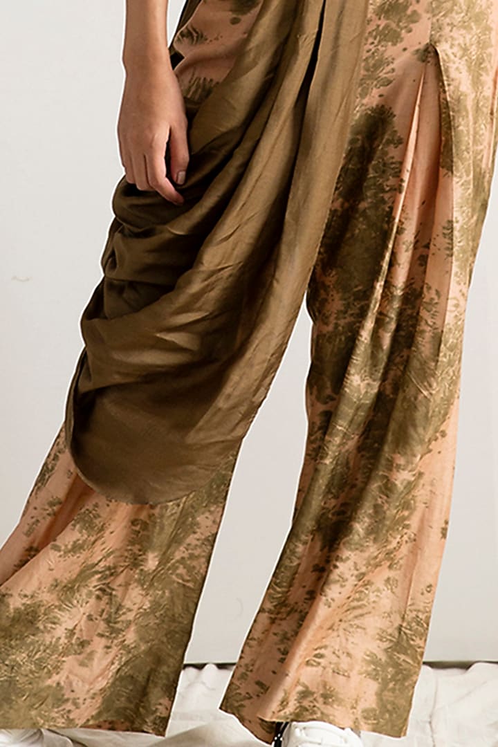Beige & Green Tie-Dye Concept Party Wear Saree Set by Bohame at Pernia's Pop Up Shop