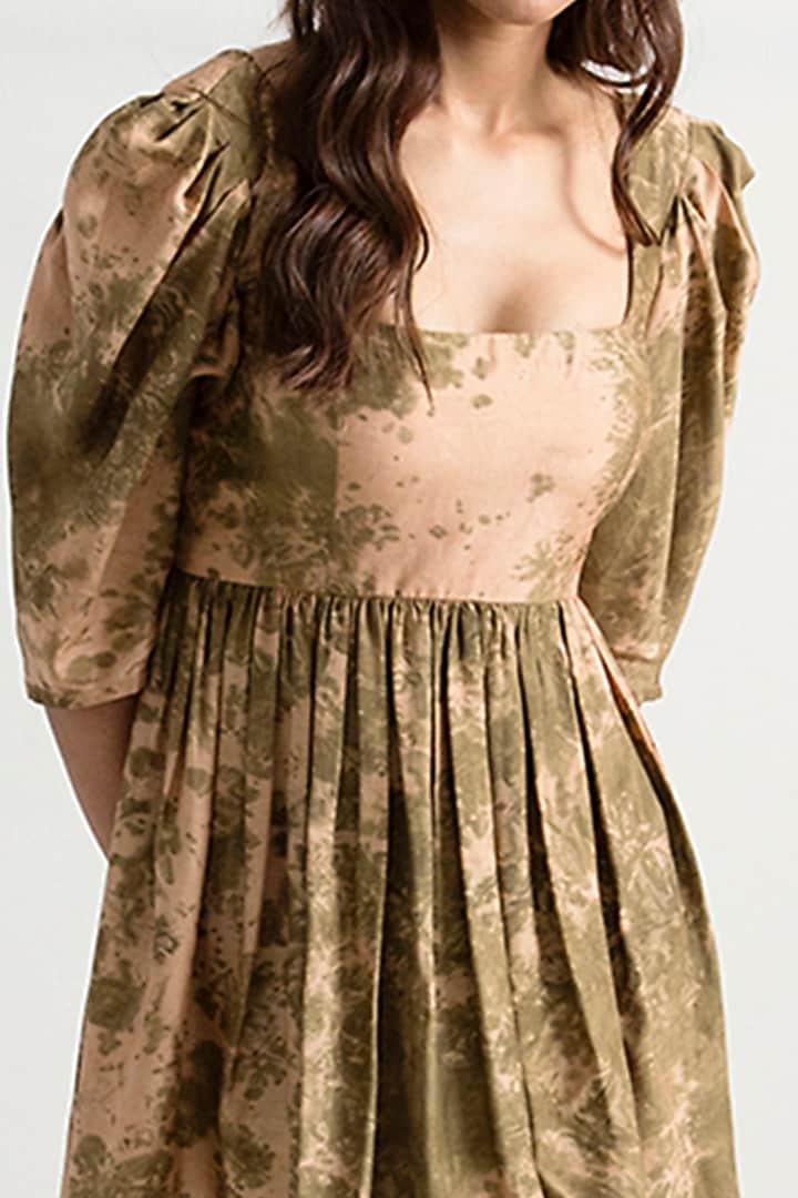 Beige & Green Tie-Dye Summer Dress With Bandana by Bohame at Pernia's Pop Up Shop