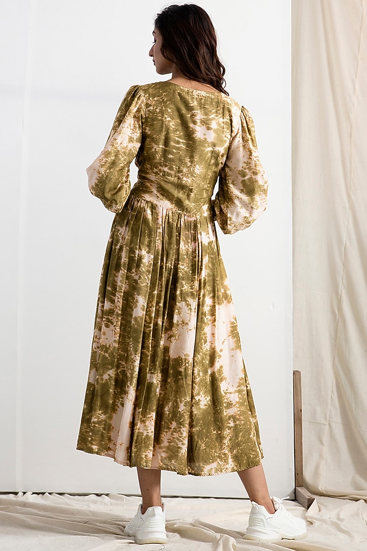 Beige & Green Tie-Dye Summer Dress by Bohame at Pernia's Pop Up Shop