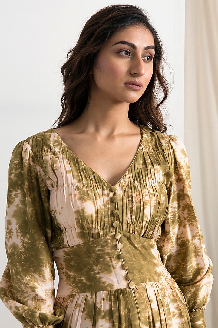 Beige & Green Tie-Dye Summer Dress by Bohame at Pernia's Pop Up Shop