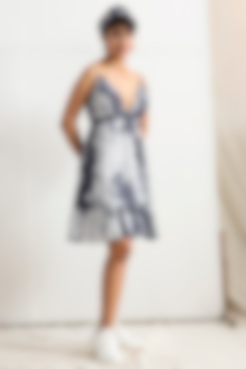 Light Grey & Black Tie-Dye Flared Mini Summer Dress by Bohame at Pernia's Pop Up Shop