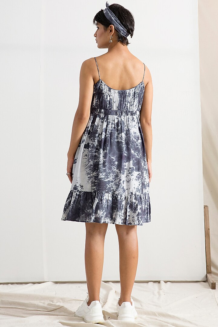 Light Grey & Black Tie-Dye Flared Mini Summer Dress by Bohame at Pernia's Pop Up Shop