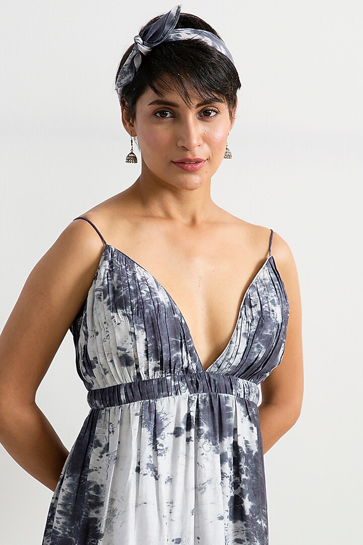 Light Grey & Black Tie-Dye Flared Mini Summer Dress by Bohame at Pernia's Pop Up Shop