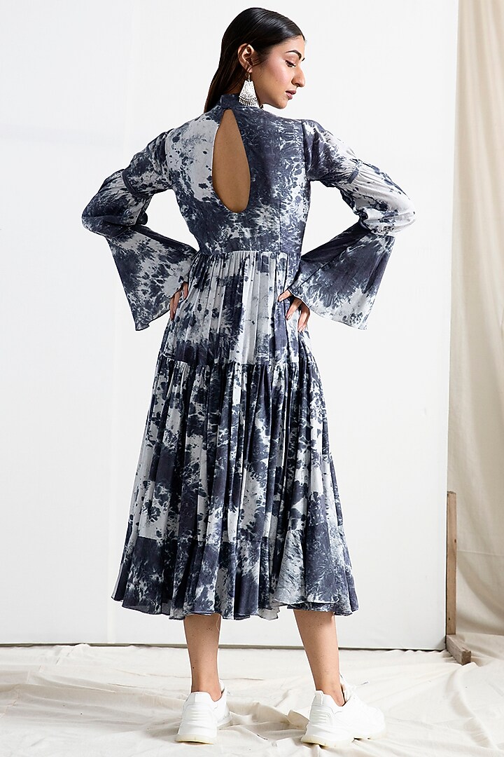 Light Grey & Black Tie-Dye Tiered A-Line Summer Dress by Bohame at Pernia's Pop Up Shop