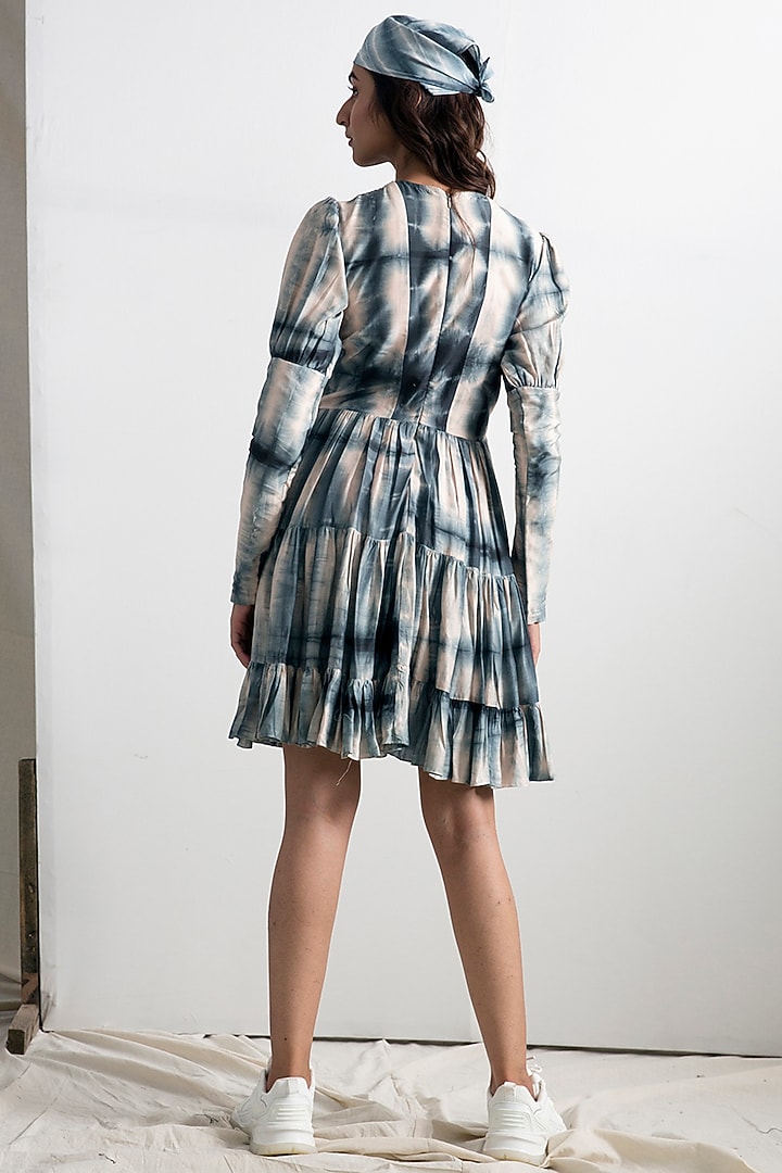 Cream & Blue Tie-Dye Tiered Summer Dress by Bohame at Pernia's Pop Up Shop
