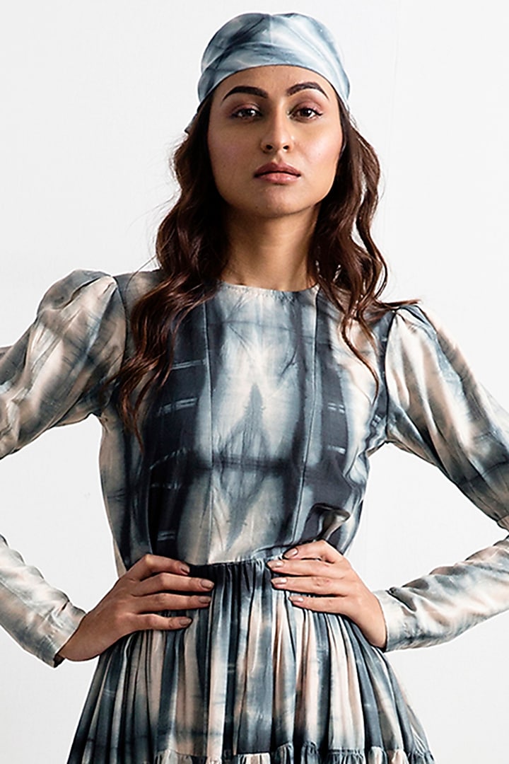 Cream & Blue Tie-Dye Tiered Summer Dress by Bohame at Pernia's Pop Up Shop