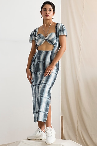 Blue & Cream Tie-Dye Bralette Dress by Bohame