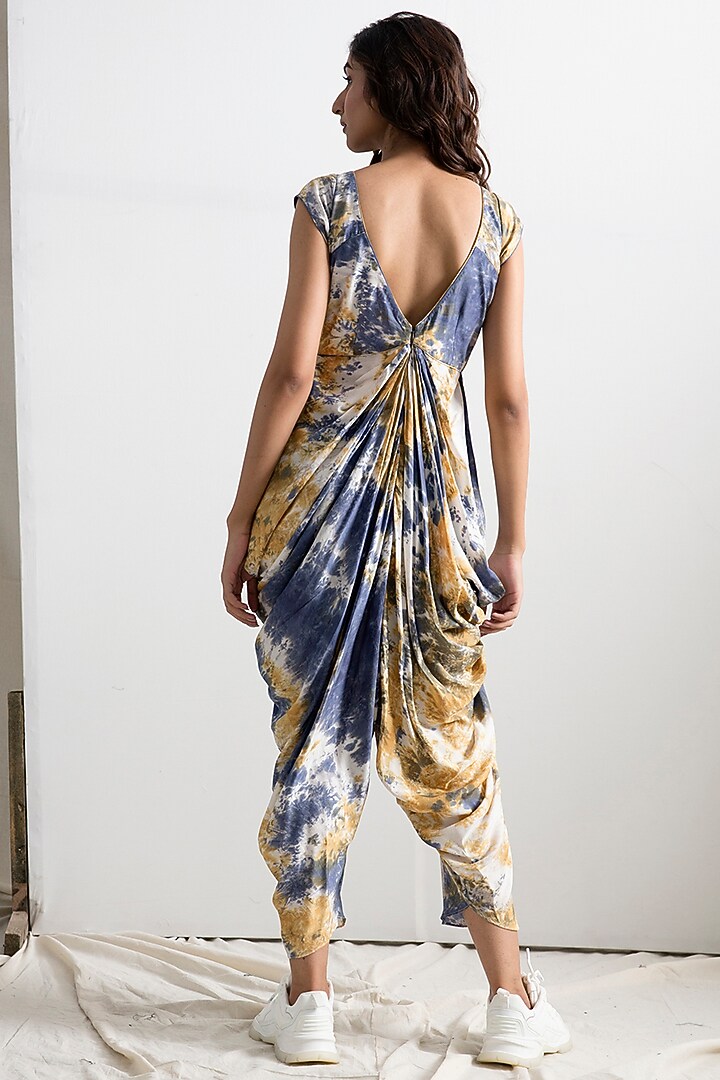 Cream & Blue Tie-Dye Jumpsuit by Bohame at Pernia's Pop Up Shop