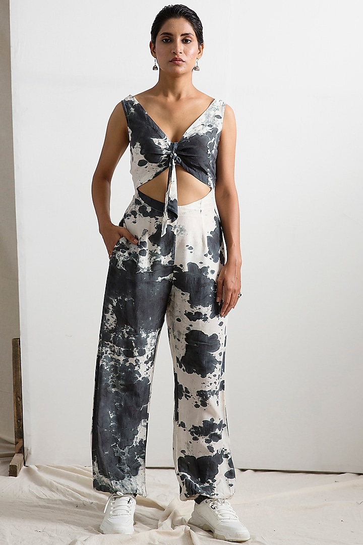 Light Grey & Black Tie-Dye Jumpsuit by Bohame at Pernia's Pop Up Shop