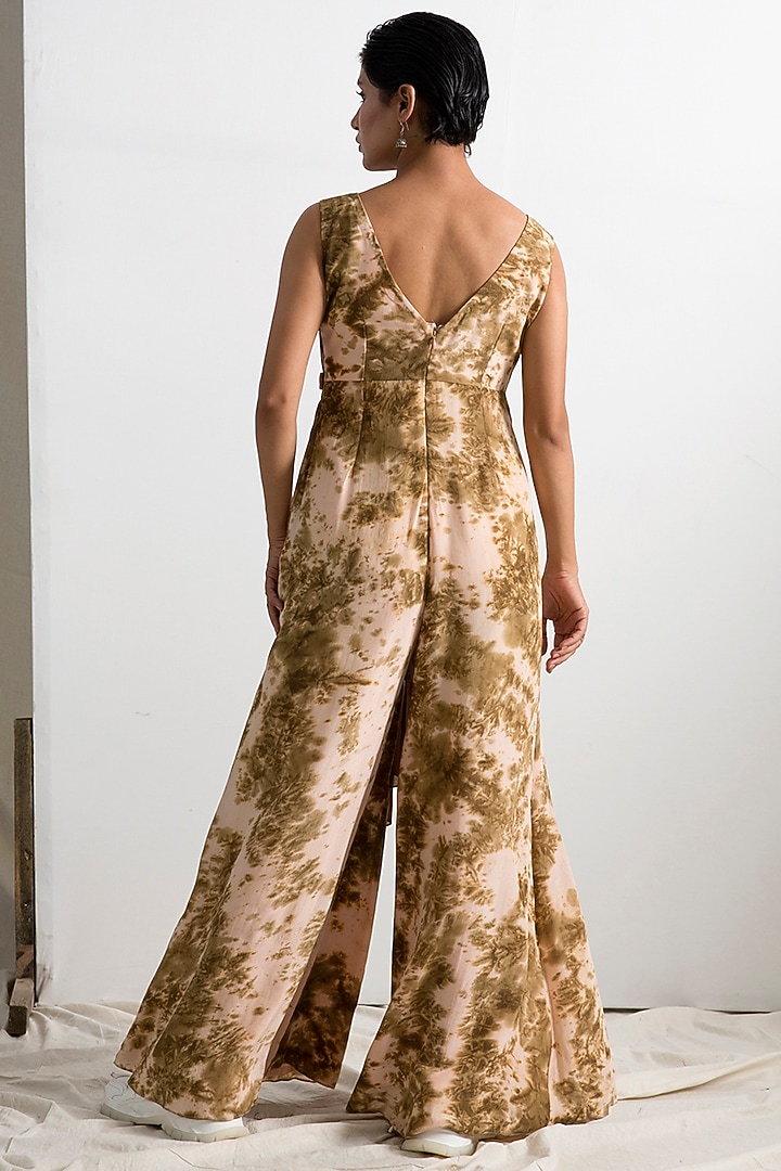 Beige & Green Tie-Dye Saree Jumpsuit by Bohame at Pernia's Pop Up Shop