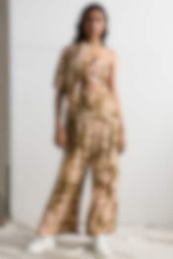Beige & Green Tie-Dye Half Cape Jumpsuit by Bohame at Pernia's Pop Up Shop
