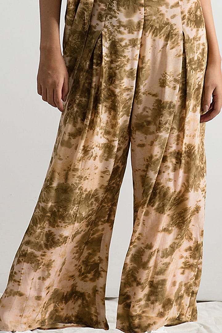 Beige & Green Tie-Dye Half Cape Jumpsuit by Bohame at Pernia's Pop Up Shop
